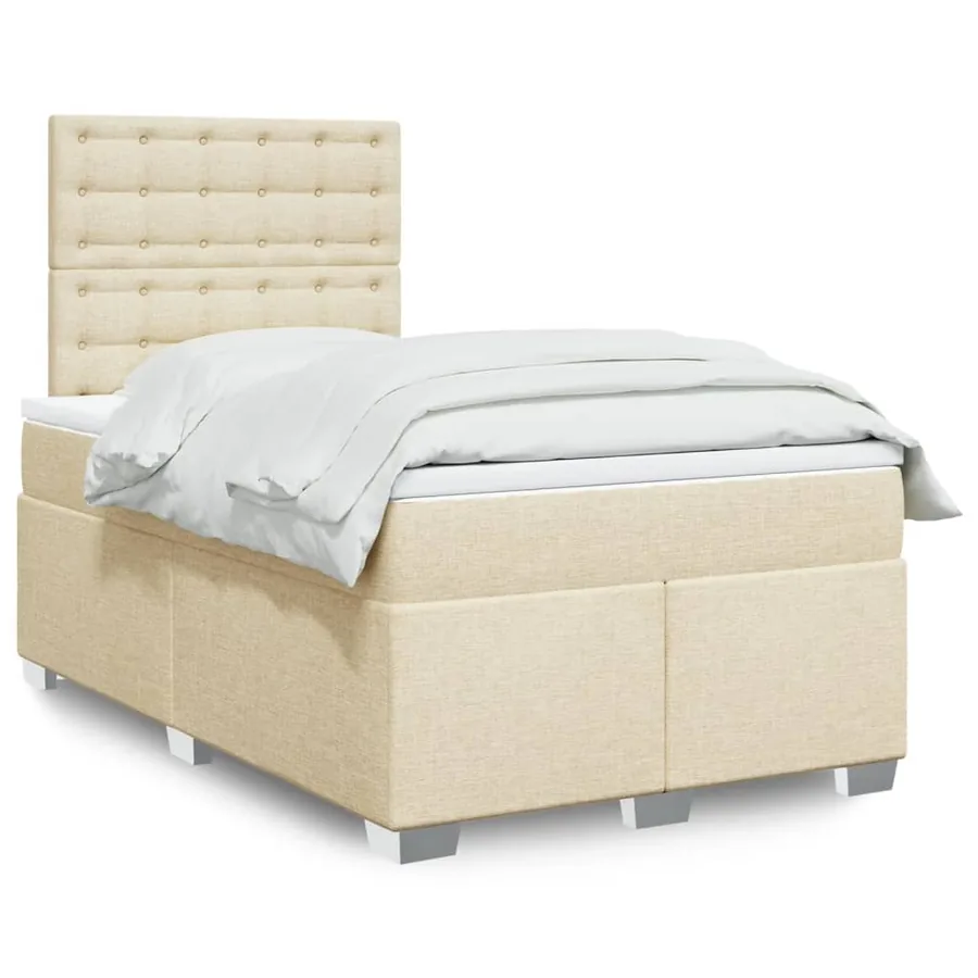 Sommier à lattes de lit avec matelas Crème 120x200 cm Tissu