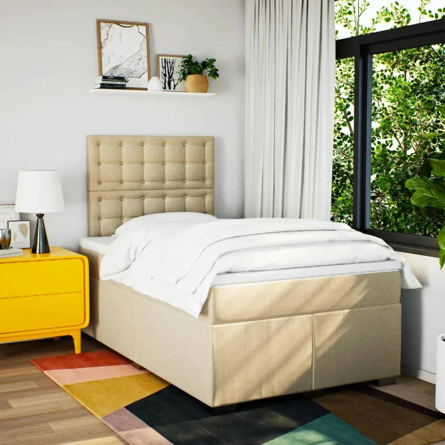 Sommier à lattes de lit avec matelas Crème 120x200 cm Tissu - 3