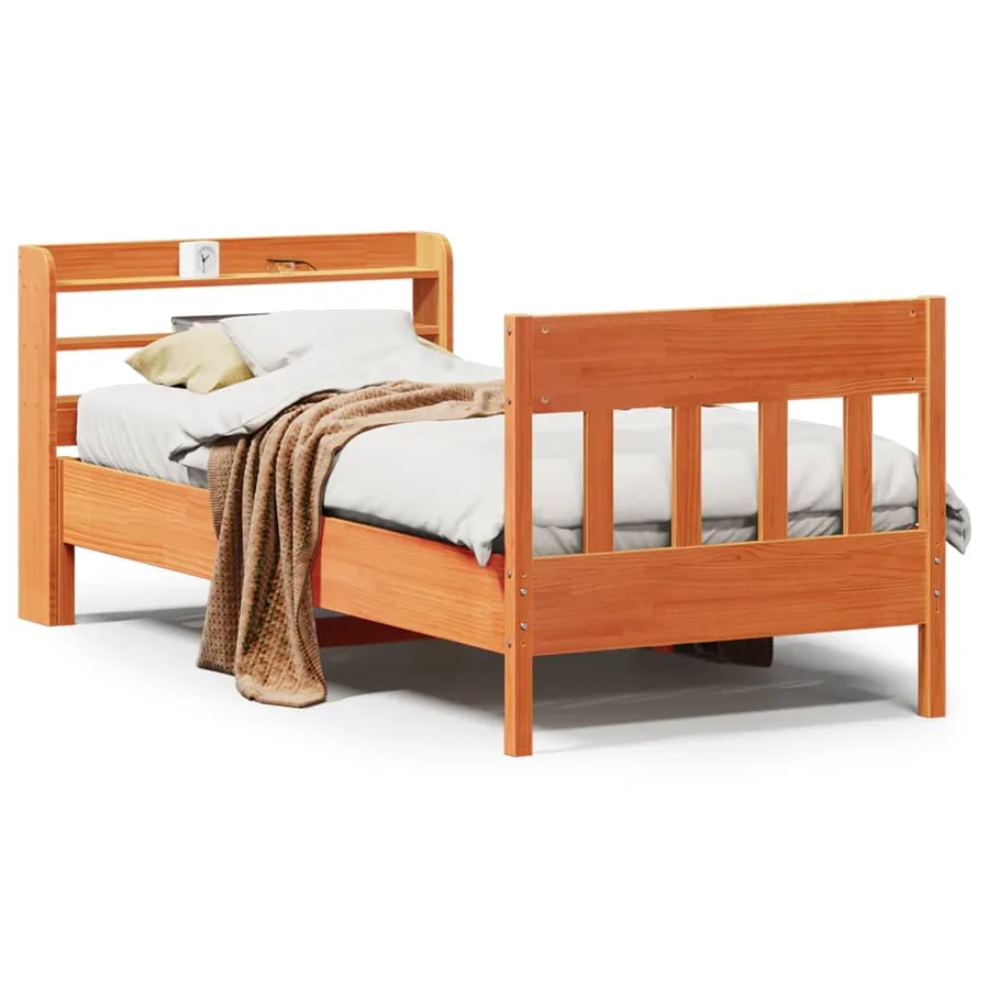 Cadre de lit sans matelas cire marron 100x200cm bois pin massif - 2