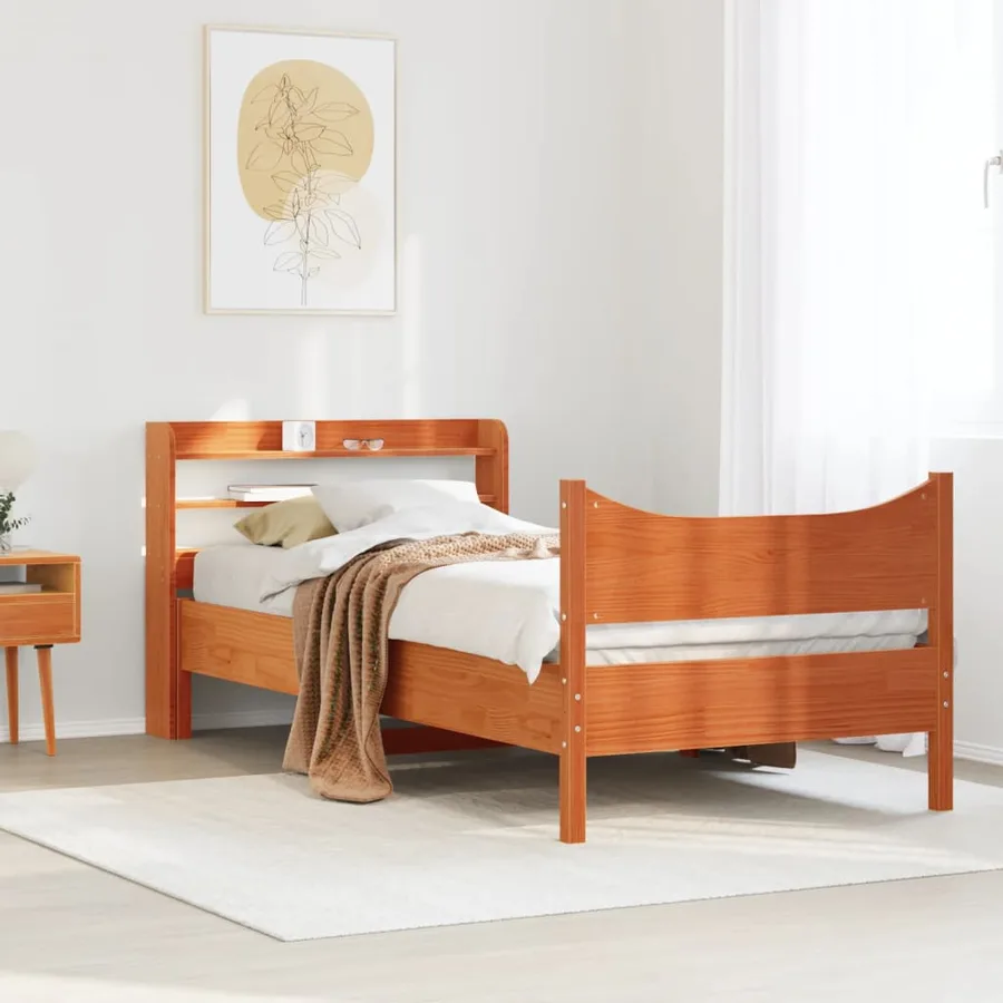 Cadre de lit avec tête de lit cire marron 75x190 cm bois de pin - 3