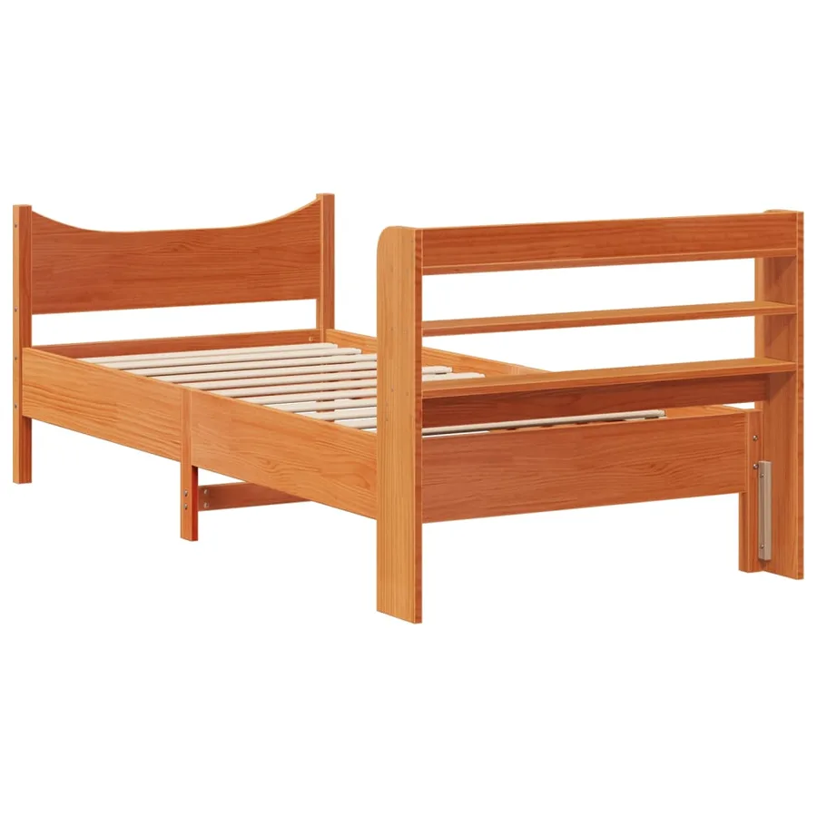 Cadre de lit avec tête de lit cire marron 75x190 cm bois de pin - 8