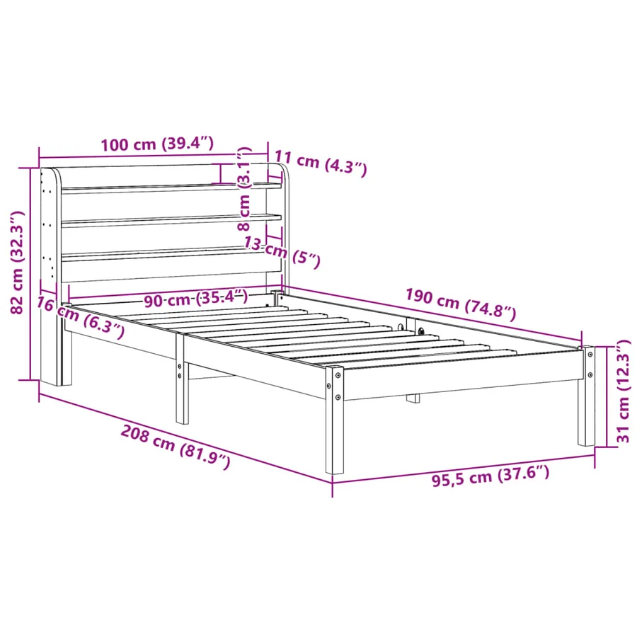 Cadre de lit sans matelas 90x190 cm bois de pin massif - 12