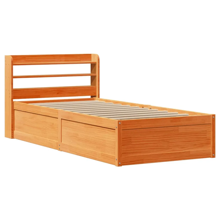 Cadre de lit avec tête de lit cire marron 75x190 cm bois de pin - 2
