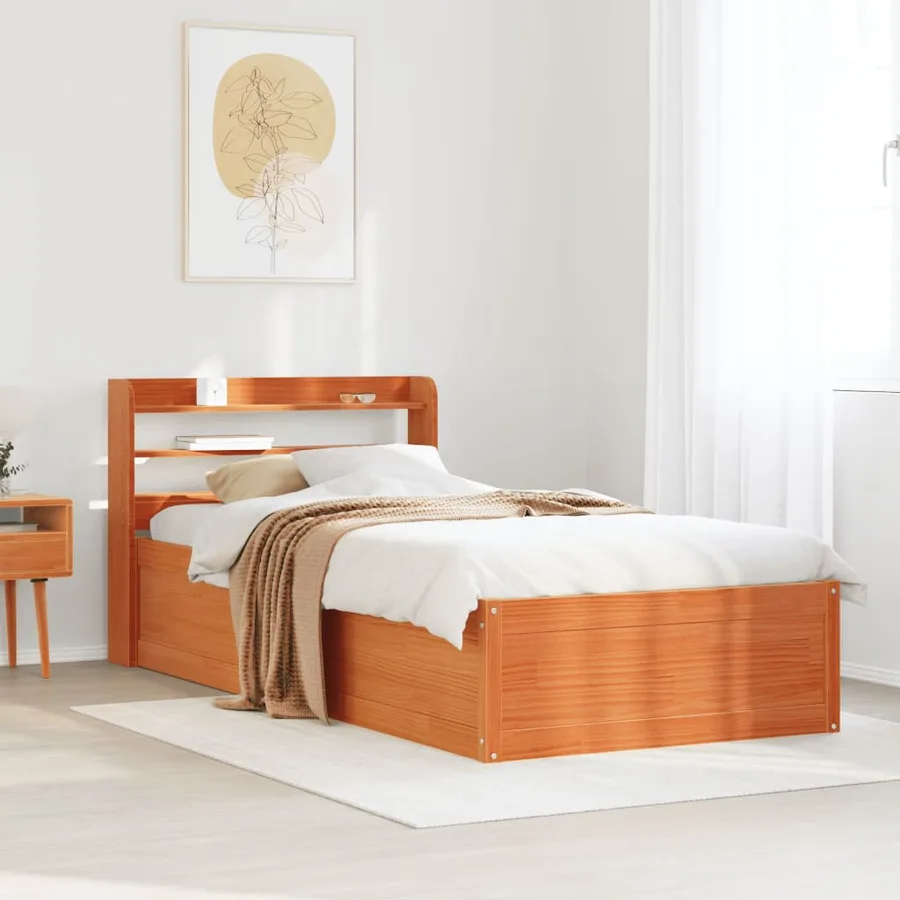 Cadre de lit avec tête de lit cire marron 75x190 cm bois de pin - 3
