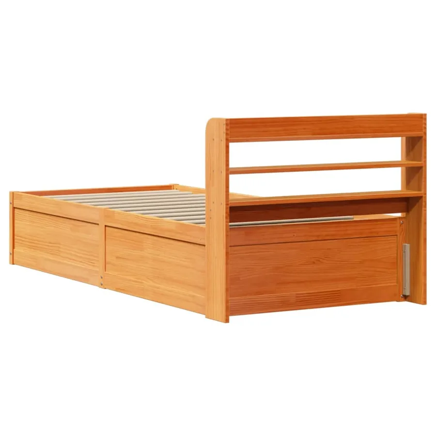 Cadre de lit avec tête de lit cire marron 75x190 cm bois de pin - 8