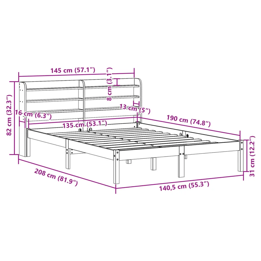 Cadre de lit sans matelas 135x190 cm bois de pin massif - 12