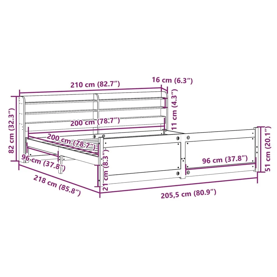 Cadre de lit avec tête de lit sans matelas 200x200 cm - 12