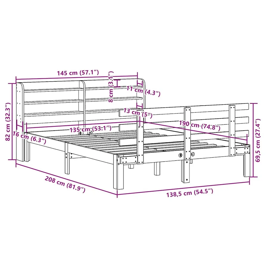 Cadre de lit et tête de lit sans matelas 135x190 cm - 11