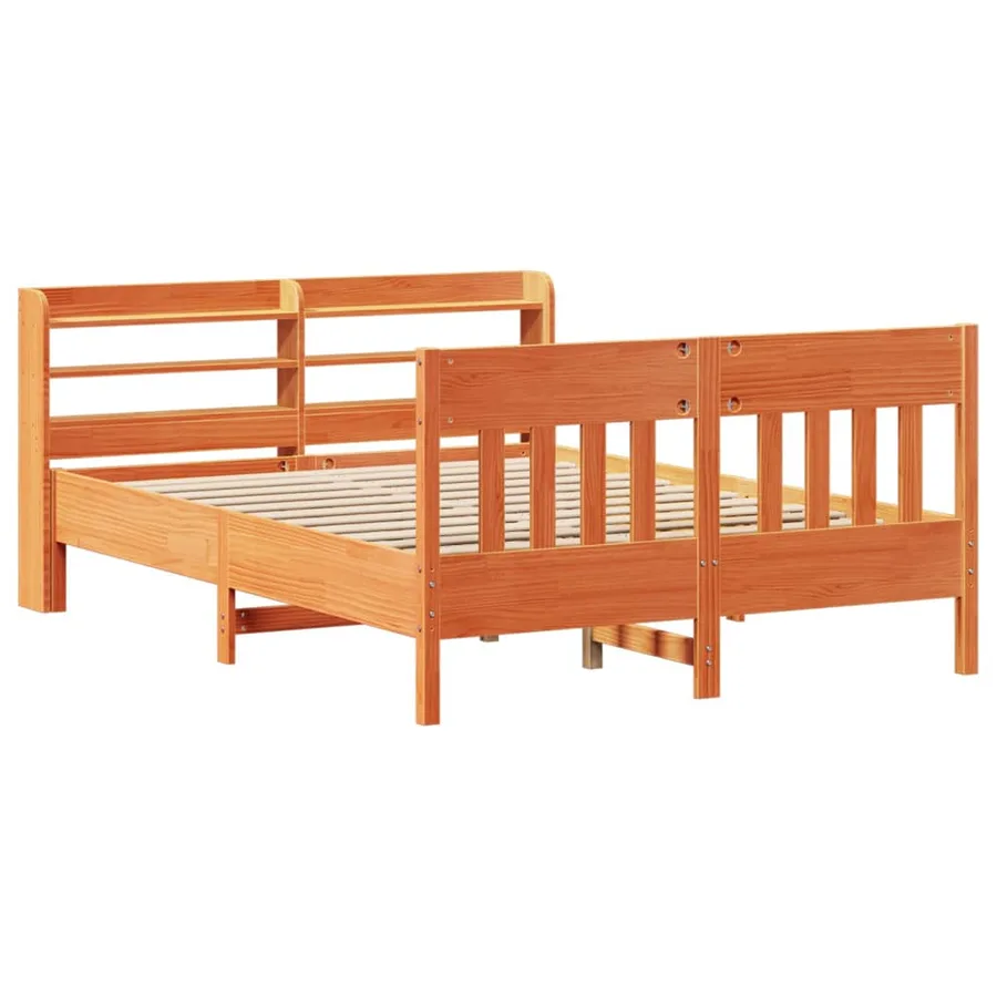 Cadre de lit sans matelas cire marron 140x200cm bois pin massif - 3