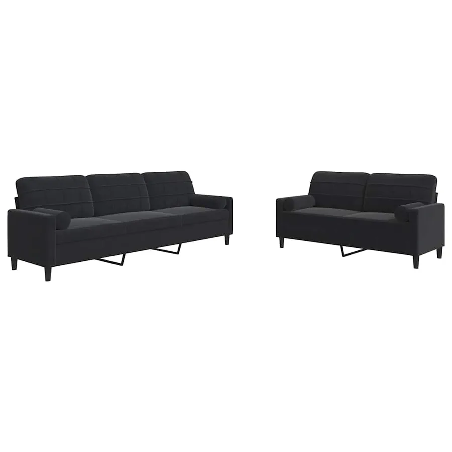 Ensemble de canapés 2pcs et coussins et traversins noir velours - 2