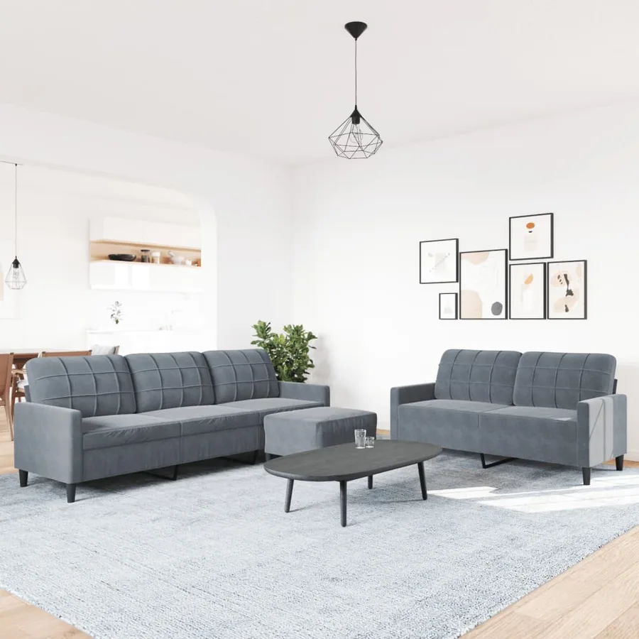 Ensemble de canapés 3 pcs avec coussins Gris foncé Velours - 3