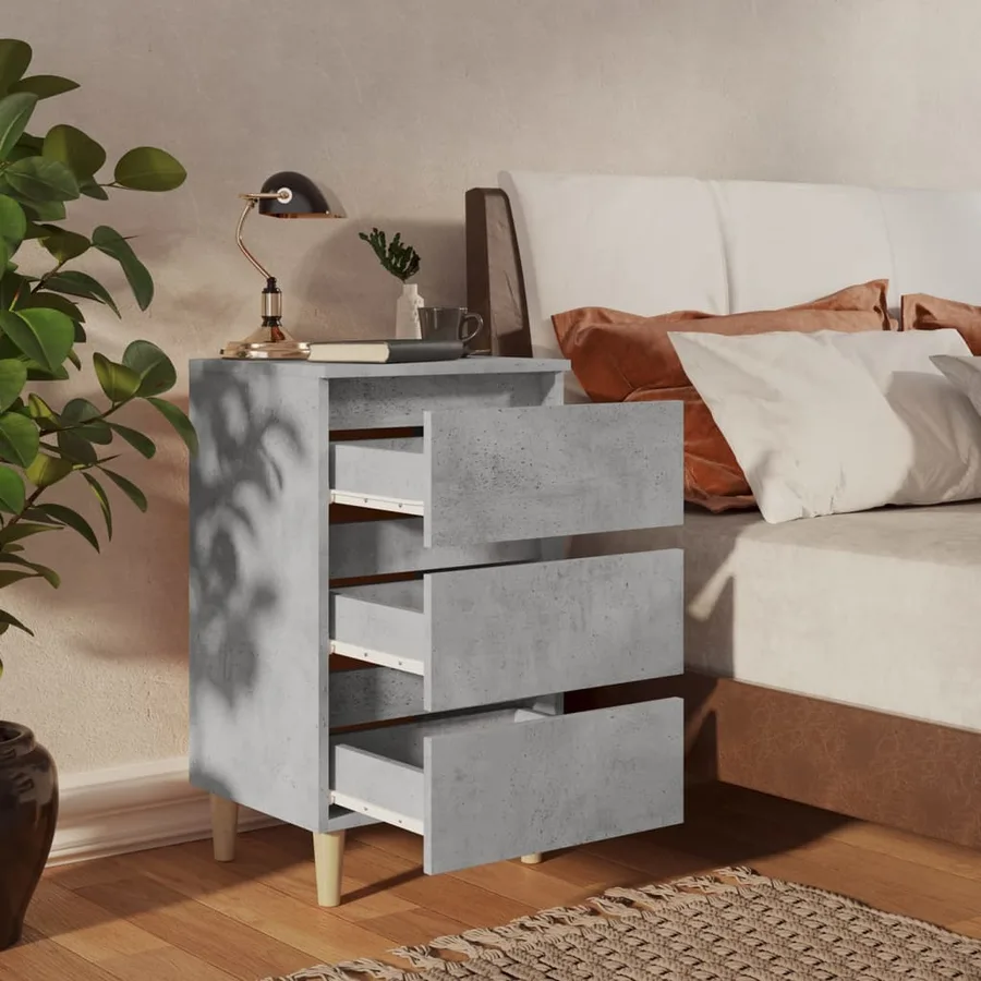Tables de chevet avec pieds en bois 2 pcs gris béton 40x35x69cm - 3