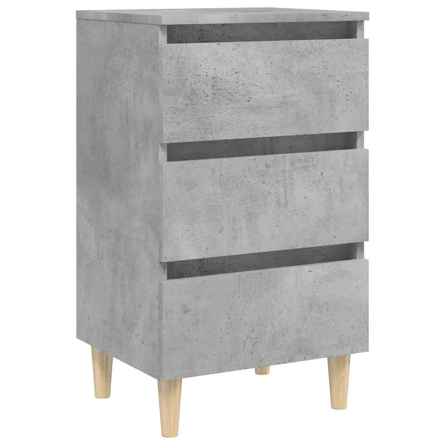 Tables de chevet avec pieds en bois 2 pcs gris béton 40x35x69cm - 5
