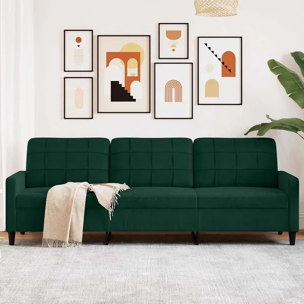 Canapé à 3 places Vert foncé 210 cm Velours