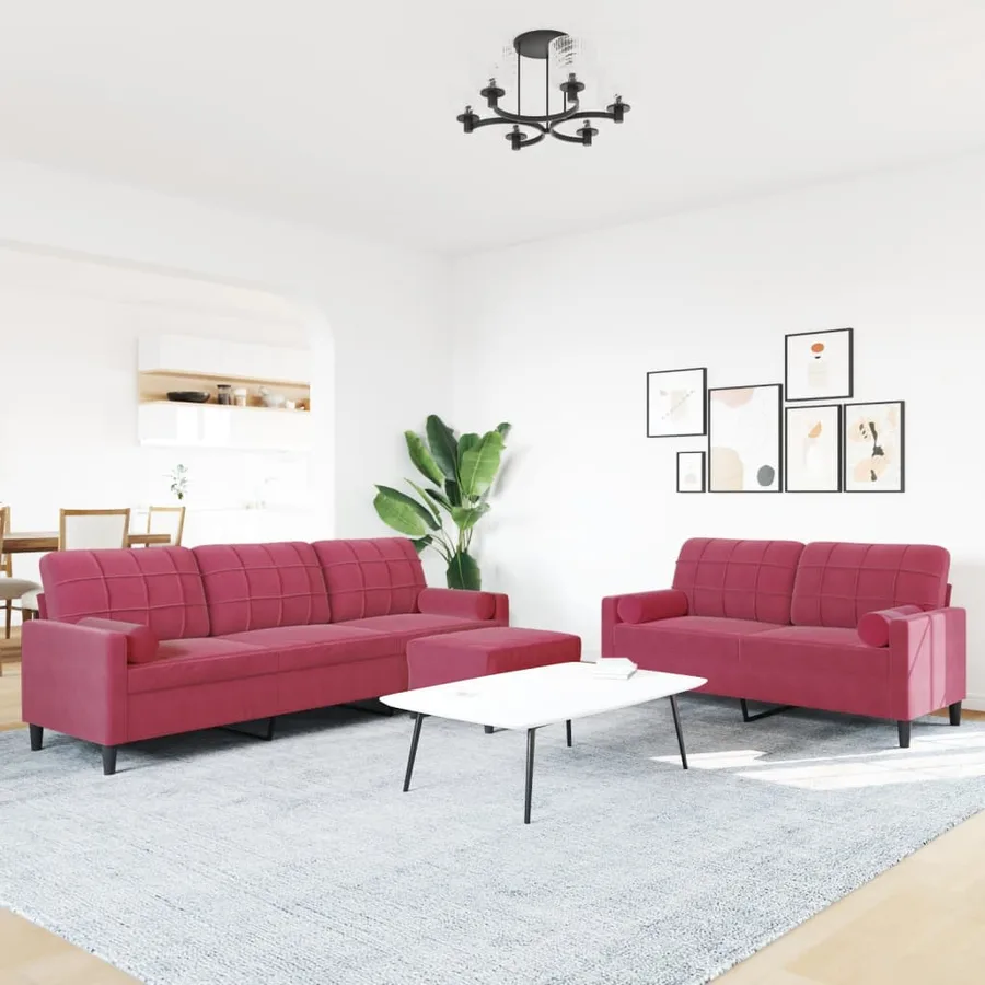 Ensemble de canapés 3 pcs avec coussins et traversins velours - 3