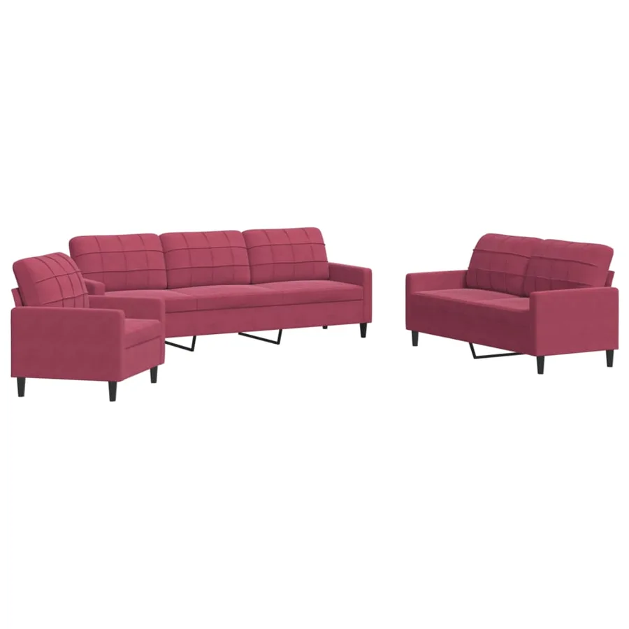 Ensemble de canapés 3 pcs avec coussins Rouge bordeaux Velours - 2