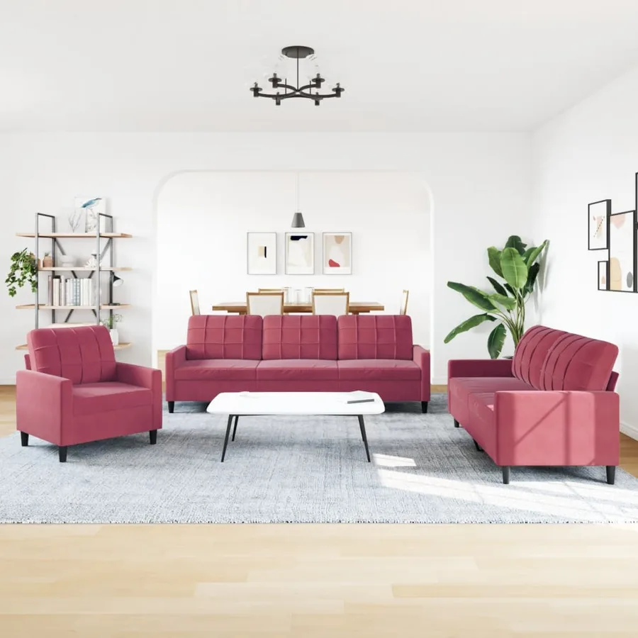 Ensemble de canapés 3 pcs avec coussins Rouge bordeaux Velours - 3