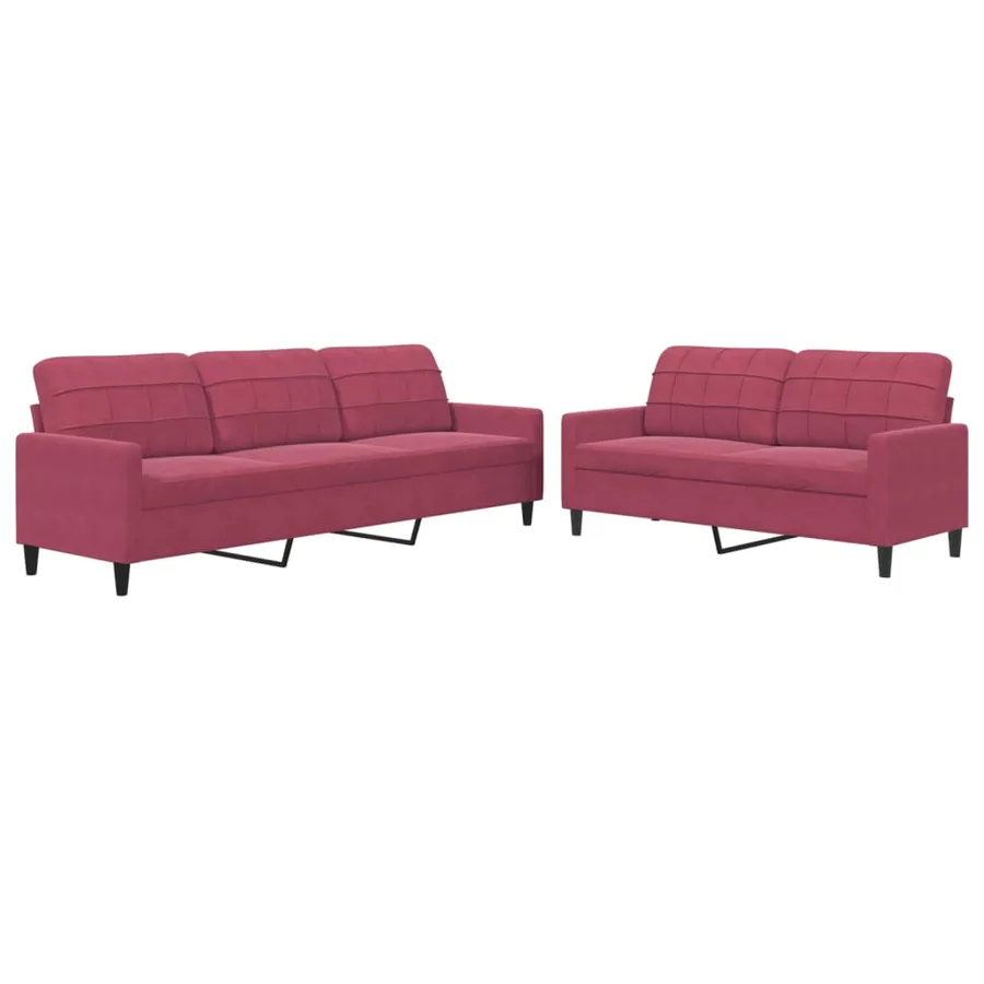 Ensemble de canapés 2 pcs avec coussins Rouge bordeaux Velours - 2