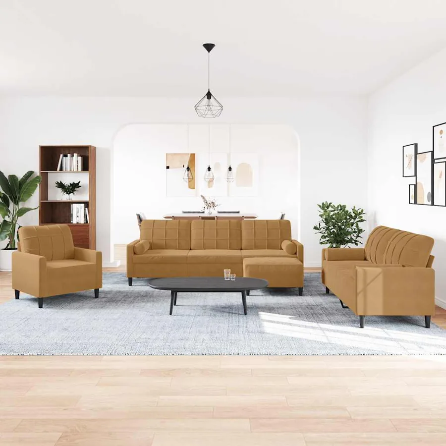 Ensemble de canapés 4 pcs avec coussins et traversins velours