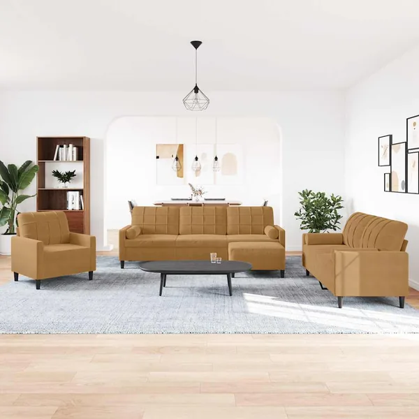 Ensemble de canapés 4 pcs avec coussins et traversins velours