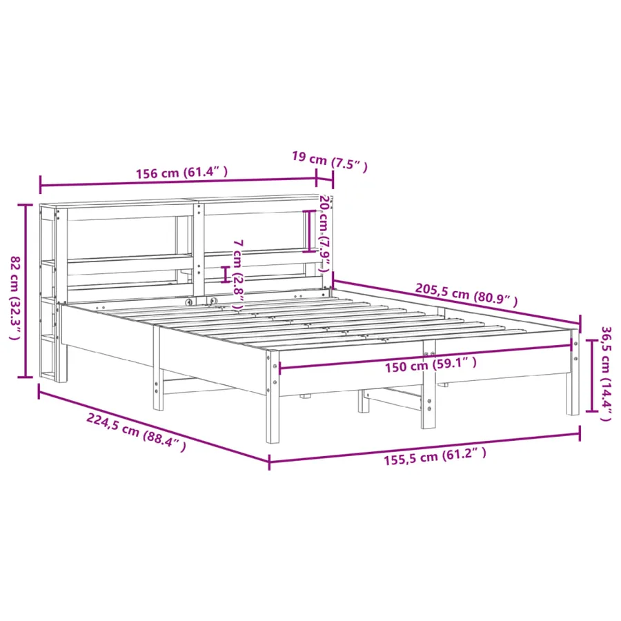 Cadre de lit sans matelas 150x200 cm bois de pin massif - 12