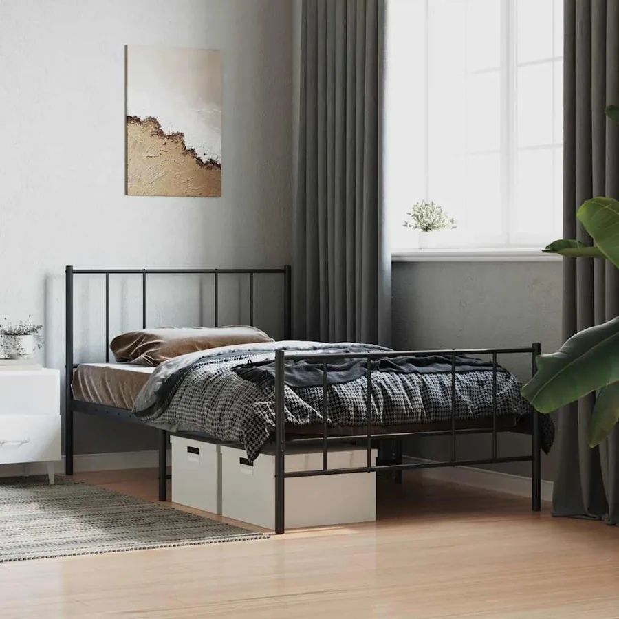 Cadre de lit métal sans matelas avec pied de lit noir 75x190 cm