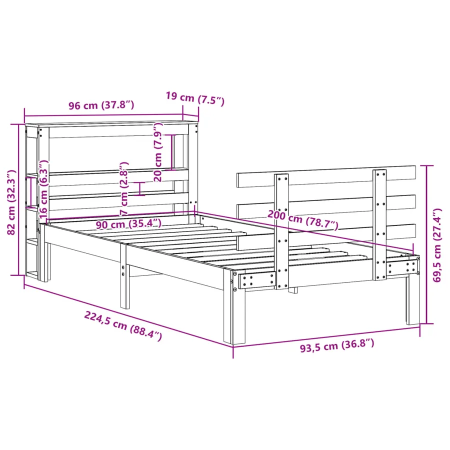 Cadre de lit avec tête de lit sans matelas 90x200 cm - 11