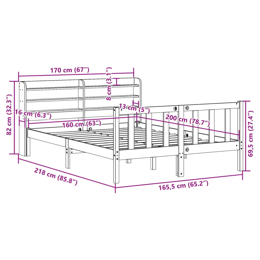 Cadre de lit sans matelas 160x200 cm bois massif de pin - 12