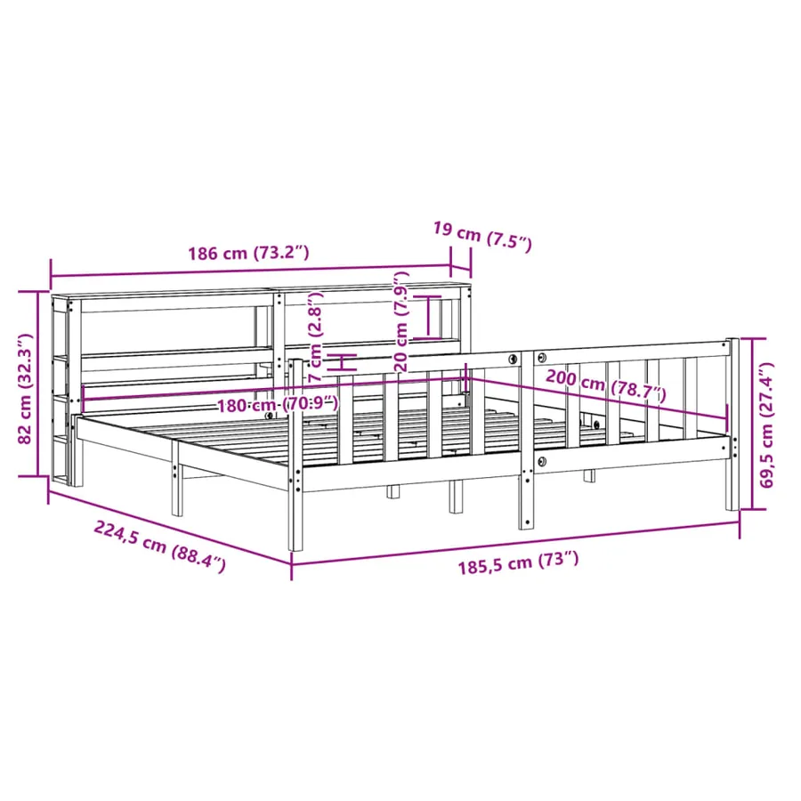 Cadre de lit sans matelas 180x200 cm bois massif de pin - 12