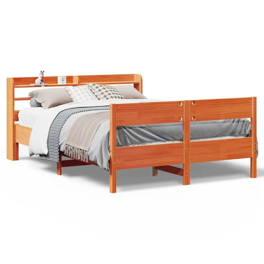 Cadre de lit sans matelas cire marron 135x190cm bois pin massif - 2