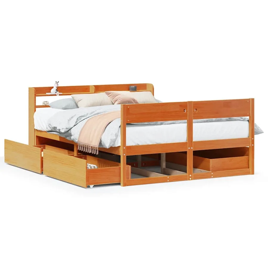 Cadre de lit sans matelas cire marron 150x200cm bois pin massif - 2