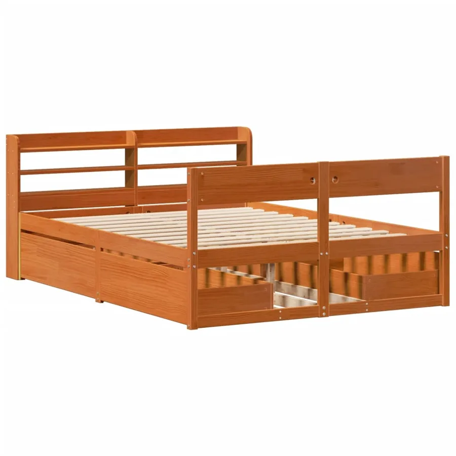 Cadre de lit sans matelas cire marron 150x200cm bois pin massif - 3