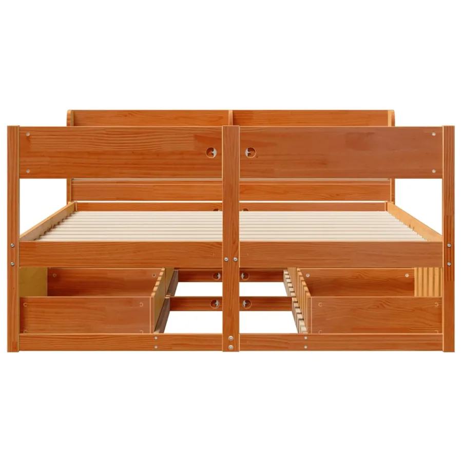 Cadre de lit sans matelas cire marron 150x200cm bois pin massif - 4