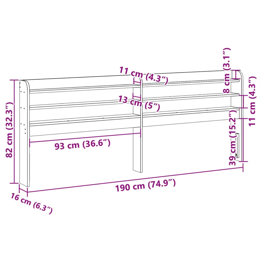 Tête de lit avec étagères blanc 180 cm bois massif de pin - 9