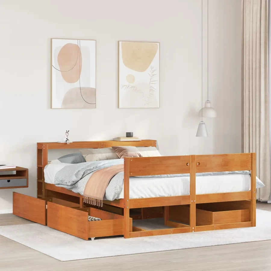 Cadre de lit sans matelas cire marron 135x190cm bois pin massif - 2