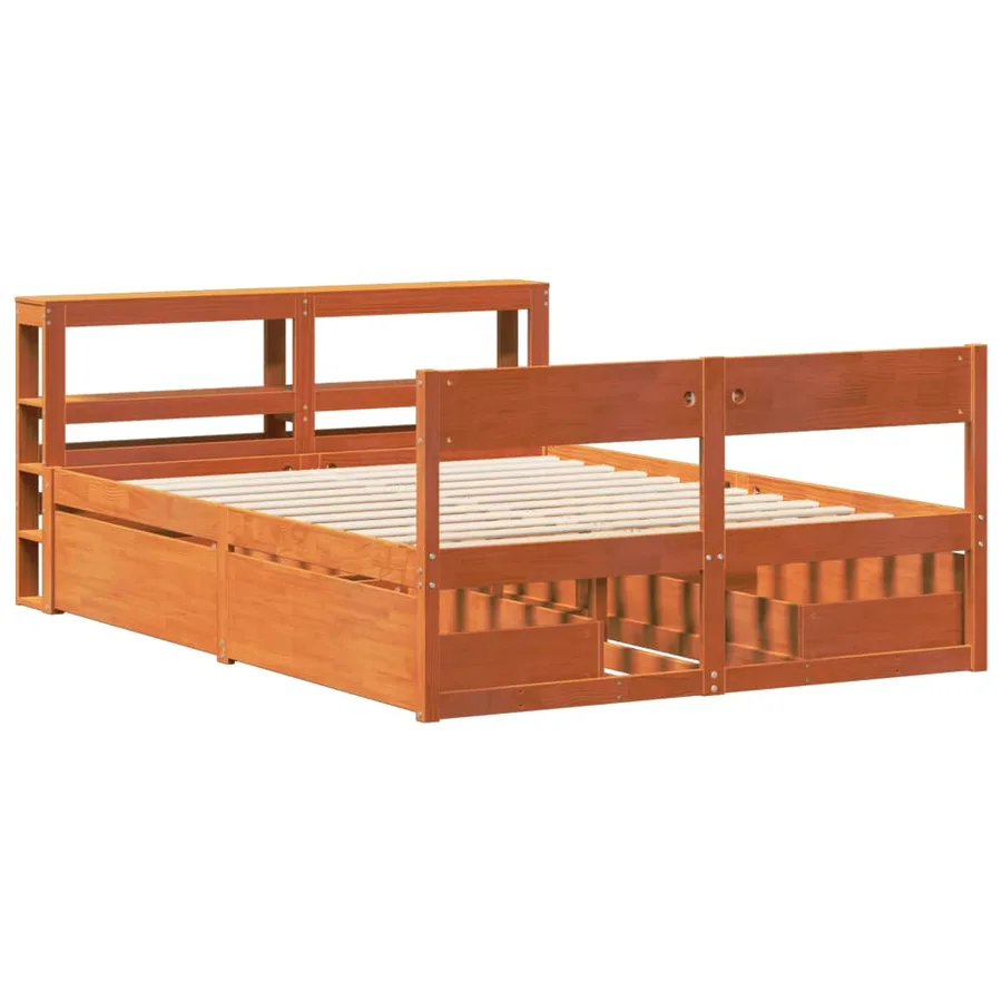 Cadre de lit sans matelas cire marron 135x190cm bois pin massif - 3