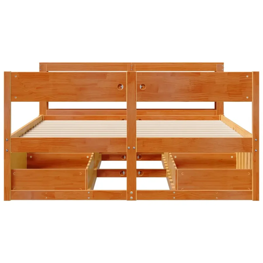 Cadre de lit sans matelas cire marron 135x190cm bois pin massif - 4