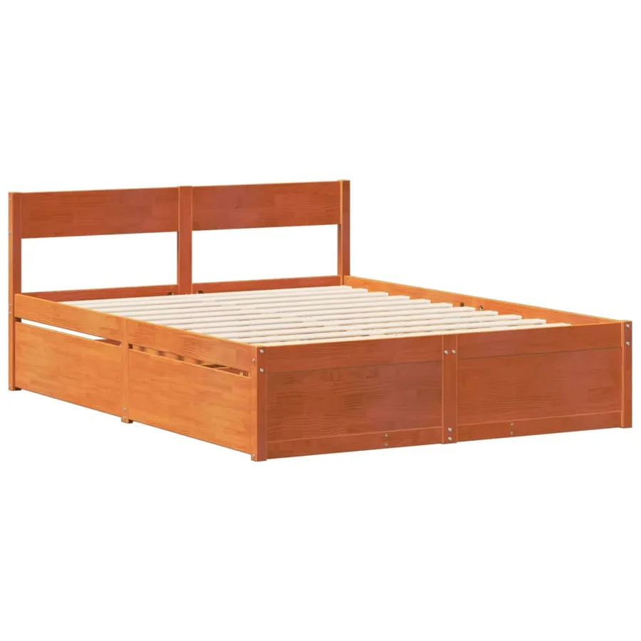 Cadre de lit sans matelas cire marron 135x190cm bois pin massif - 5