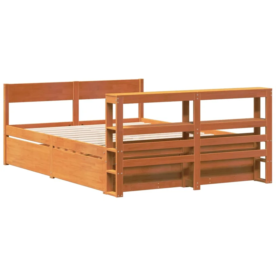 Cadre de lit sans matelas cire marron 135x190cm bois pin massif - 8