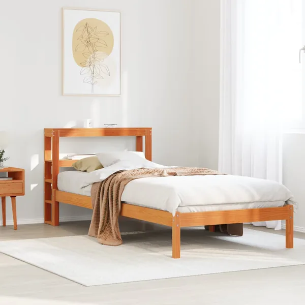 Cadre de lit et tête de lit sans matelas cire marron 100x200 cm