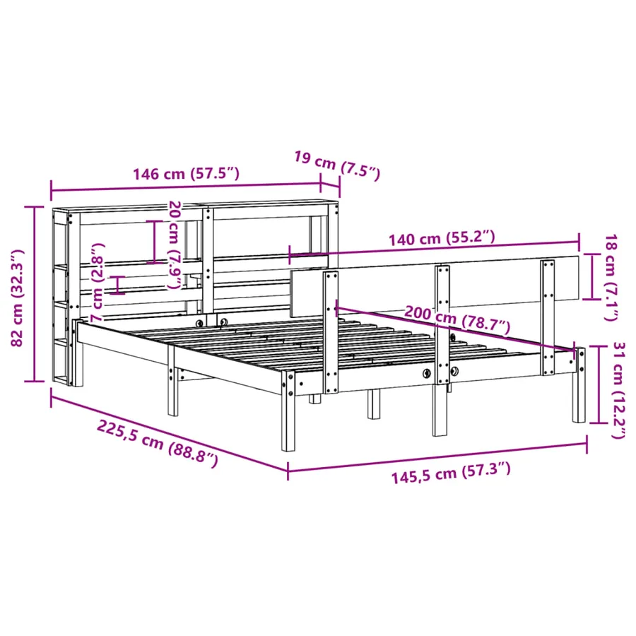 Cadre de lit sans matelas 140x200 cm bois massif de pin - 12