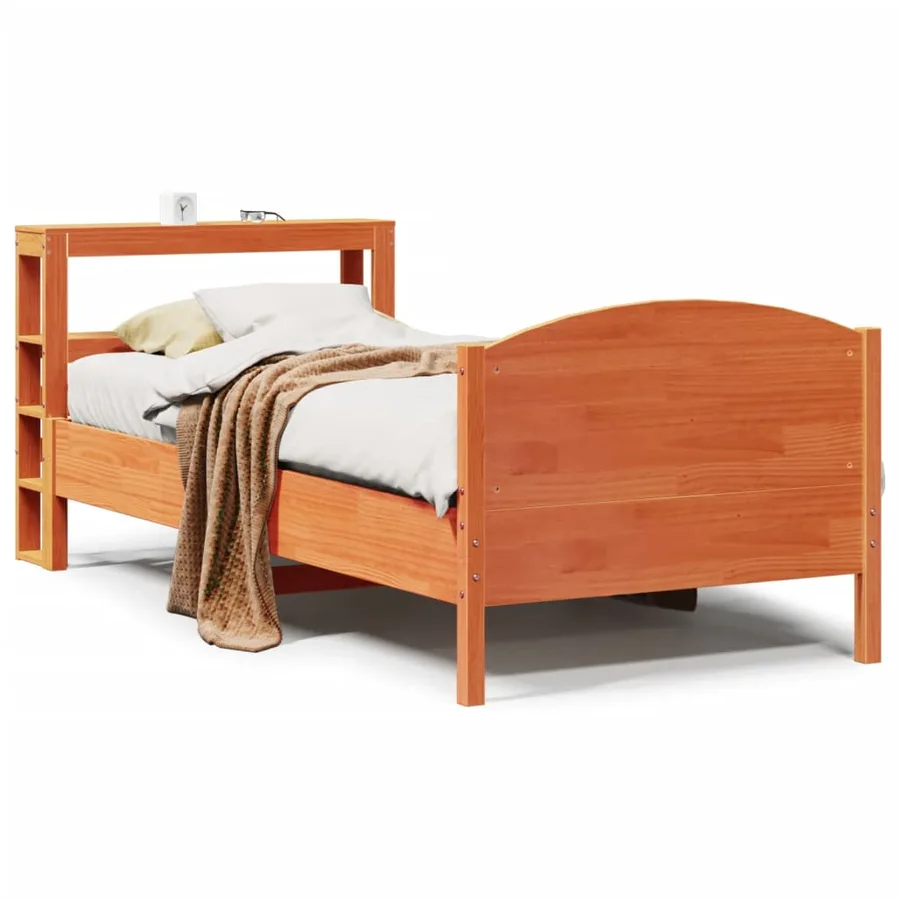 Cadre de lit sans matelas cire marron 100x200cm bois pin massif - 2