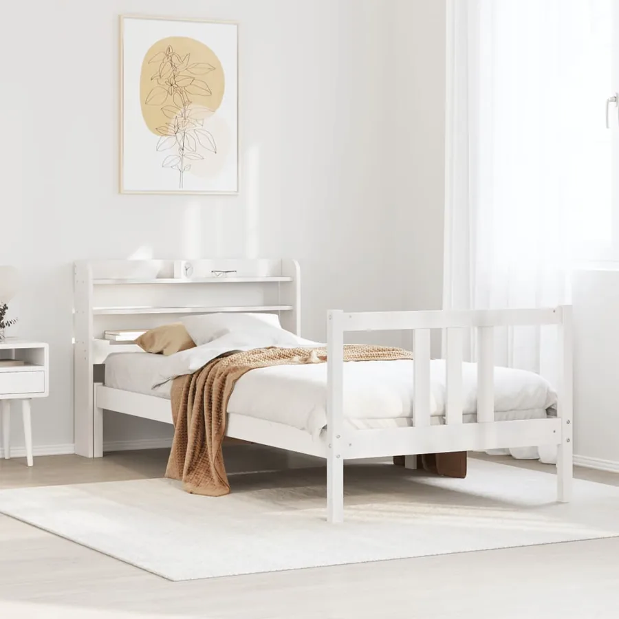 Cadre de lit avec tête de lit sans matelas blanc 90x200 cm