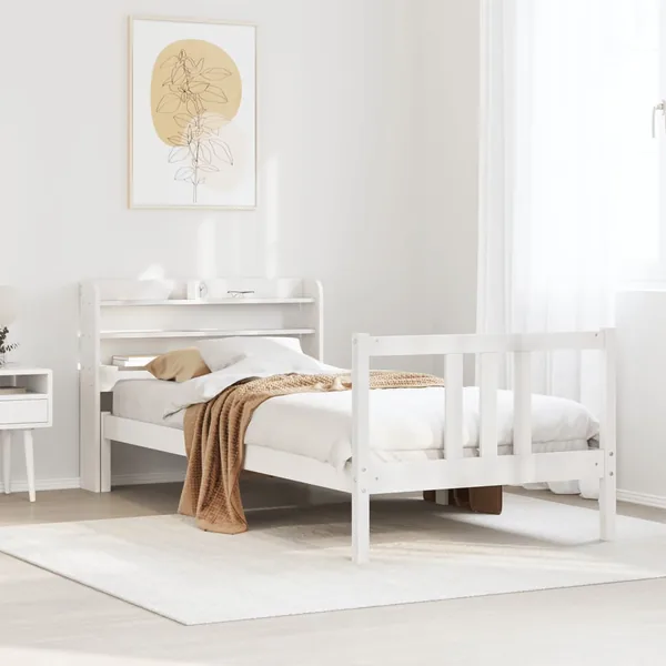 Cadre de lit avec tête de lit sans matelas blanc 90x200 cm