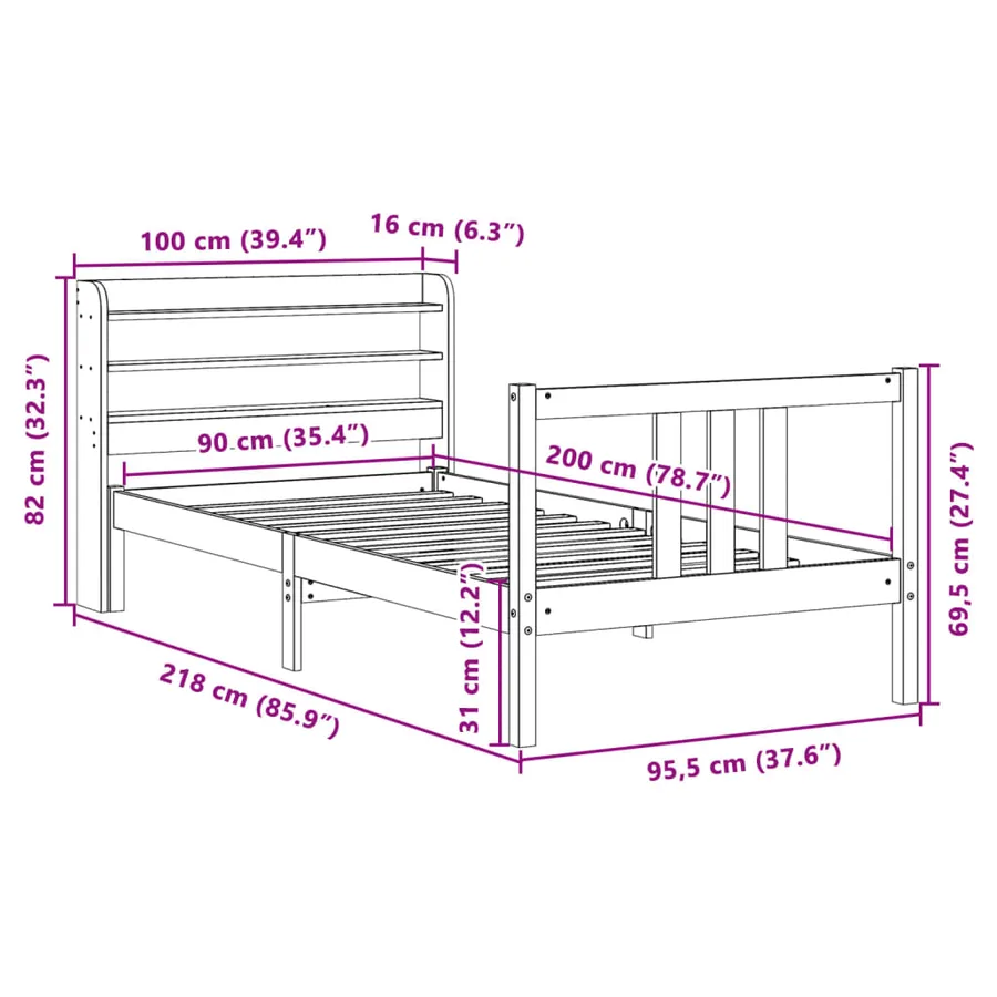 Cadre de lit avec tête de lit sans matelas blanc 90x200 cm - 12