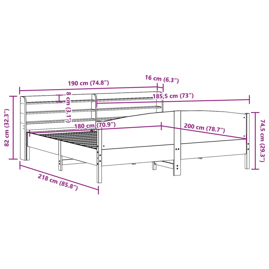 Cadre de lit sans matelas cire marron 180x200cm bois pin massif - 12