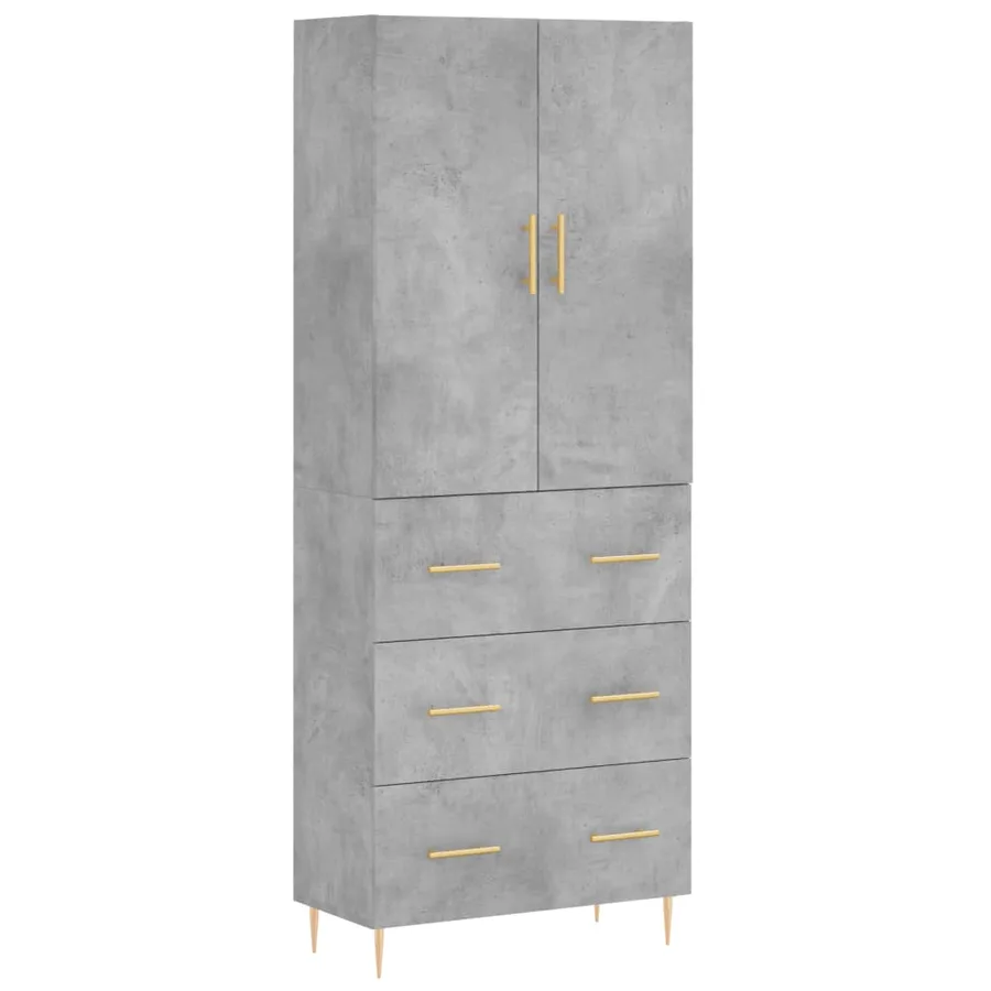 Buffet haut Gris béton 69,5x34x180 cm Bois d'ingénierie - 2