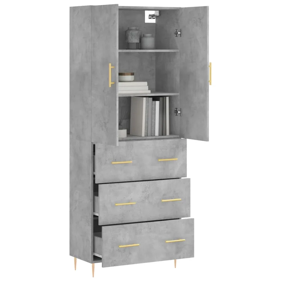 Buffet haut Gris béton 69,5x34x180 cm Bois d'ingénierie - 3