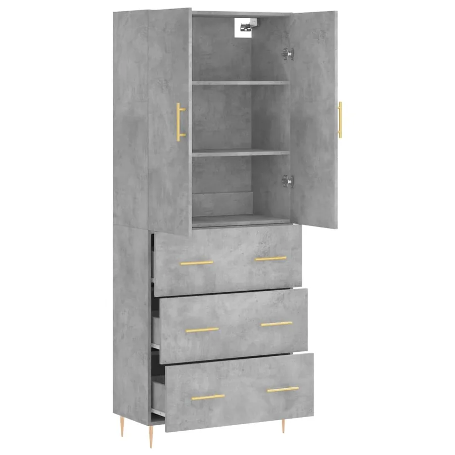 Buffet haut Gris béton 69,5x34x180 cm Bois d'ingénierie - 4