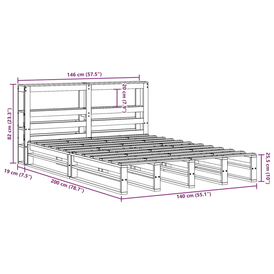 Cadre de lit sans matelas 140x200 cm bois massif de pin - 12